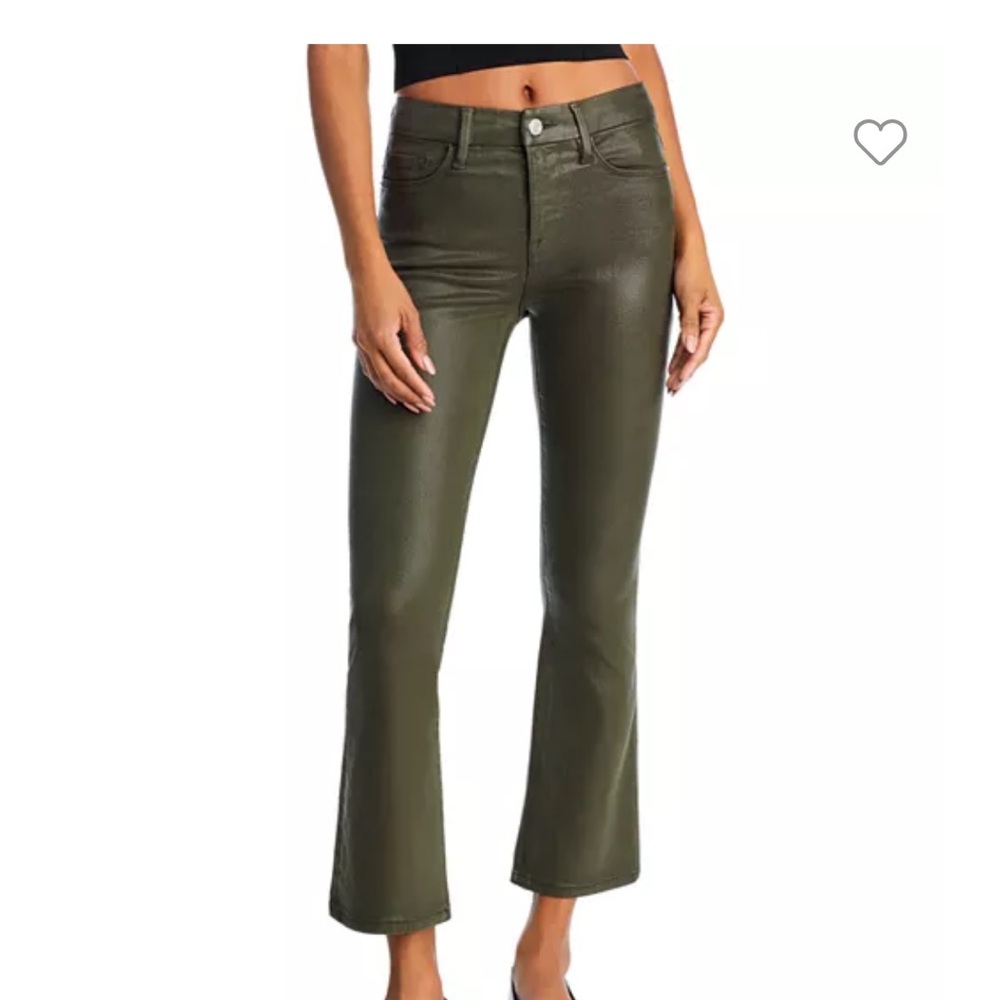 Pistola Leather look sheen olive high rise crop pant